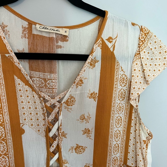 White & Orange (Mustard) Flowy Top - Medium - Picture 2 of 3